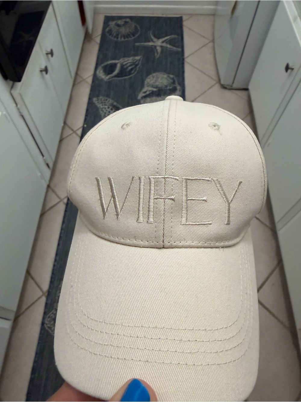 Wifey Embroidered Baseball Cap - Cream